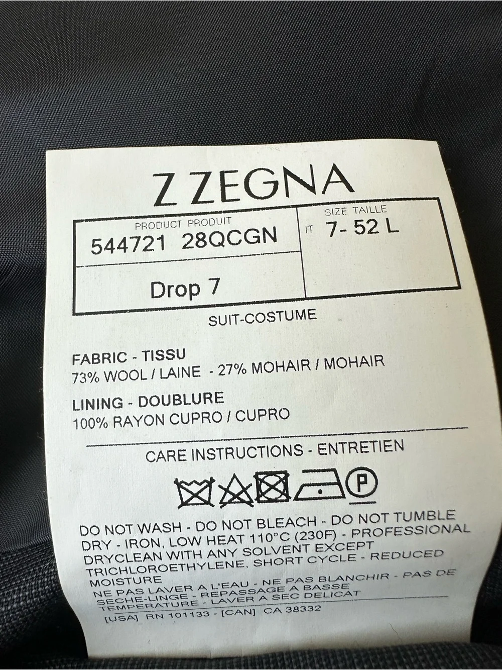 Z Zegna Mohair Soft Charcoal Sport Jacket